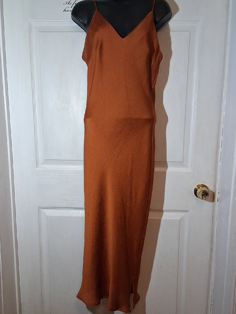 Women's Rust Slip Dress with V-Neck